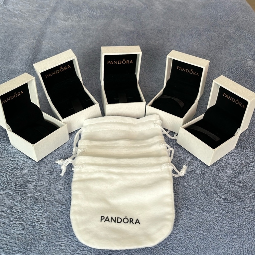 5 Pandora Charm Gift Boxes plus 3 Pouches